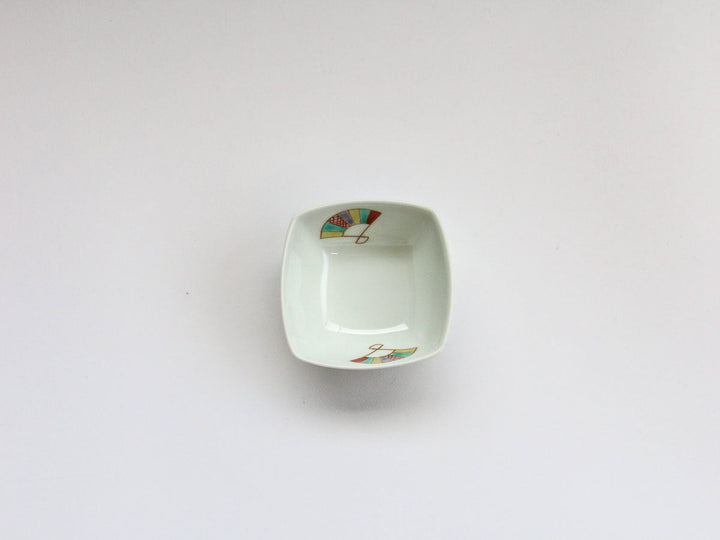 Overglaze Enamel Fan Square Small Dish — Hand-Painted Japanese Porcelain by Koso Kiln
