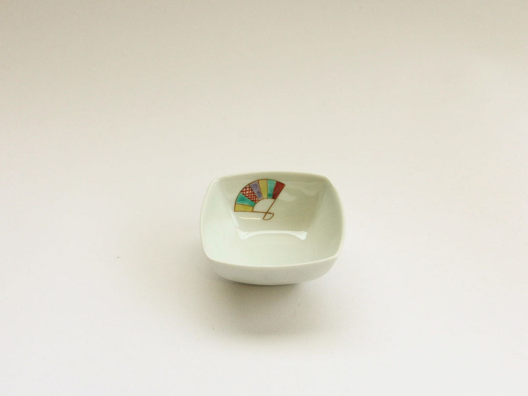 Overglaze Enamel Fan Square Small Dish — Hand-Painted Japanese Porcelain by Koso Kiln