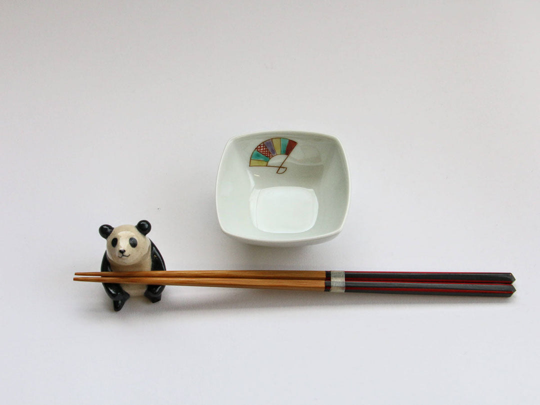 Overglaze Enamel Fan Square Small Dish — Hand-Painted Japanese Porcelain by Koso Kiln