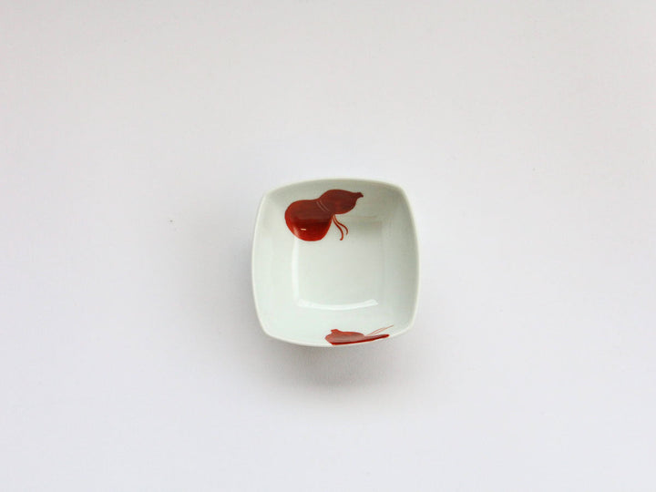 Akae Gourd Square Small Dish, Red — Hand-Painted Japanese Porcelain by Koso Kiln