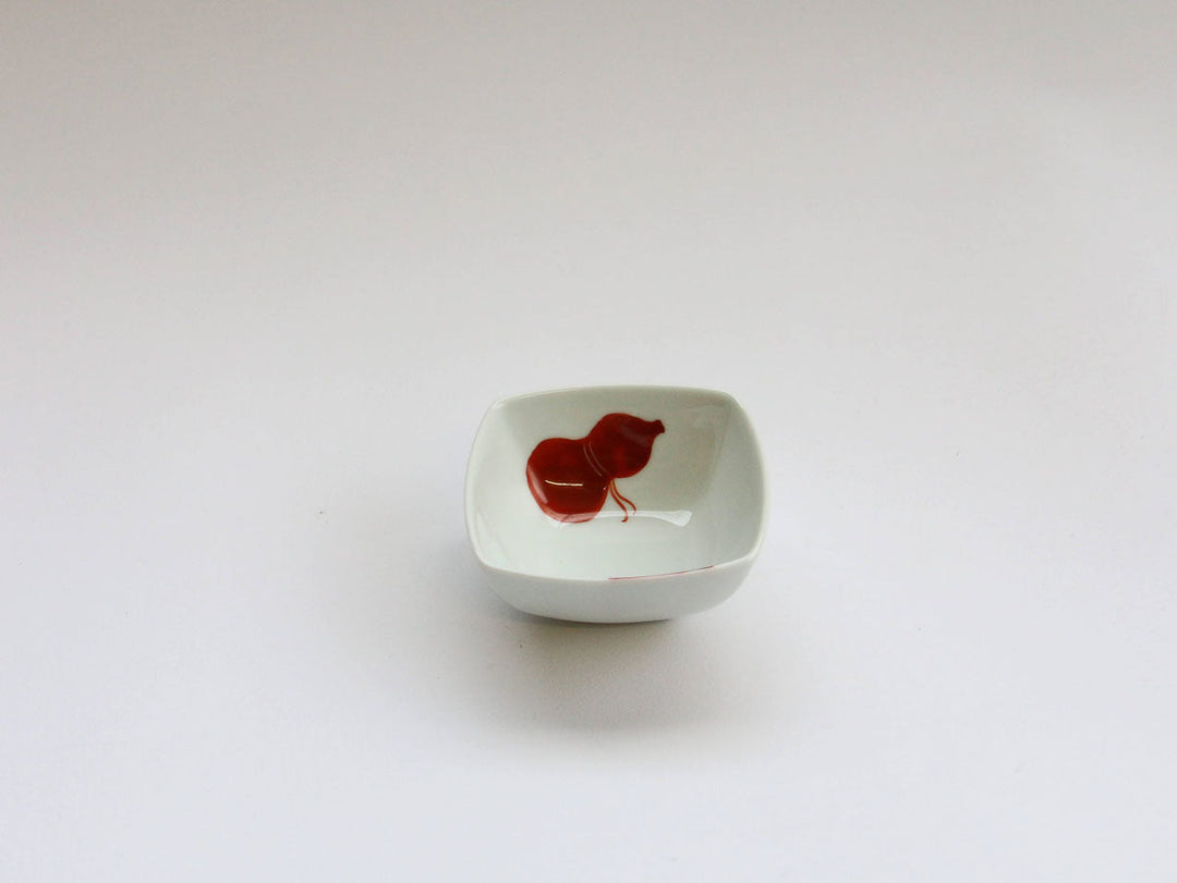 Akae Gourd Square Small Dish, Red — Hand-Painted Japanese Porcelain by Koso Kiln