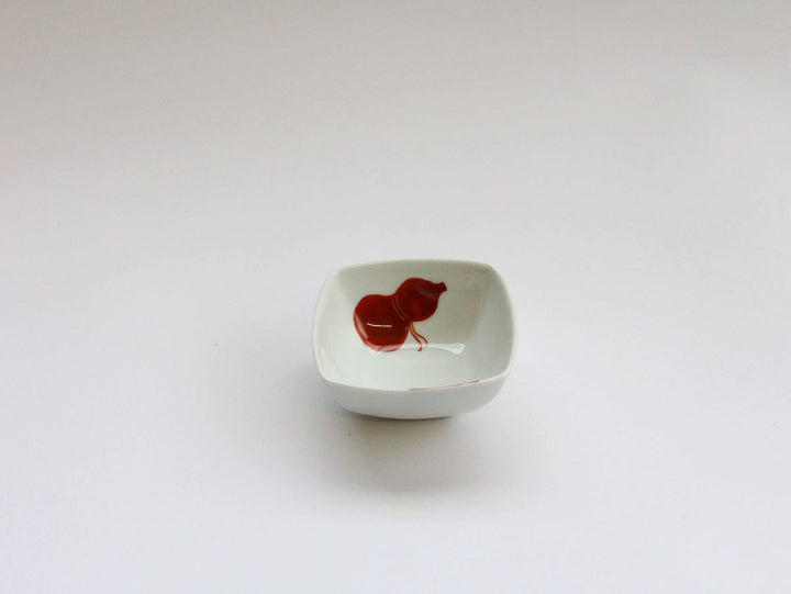 Akae Gourd Square Small Dish, Red — Hand-Painted Japanese Porcelain by Koso Kiln