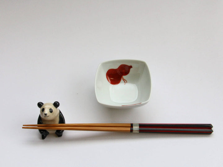 Akae Gourd Square Small Dish, Red — Hand-Painted Japanese Porcelain by Koso Kiln