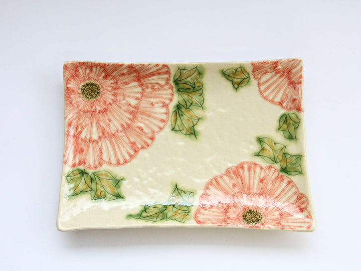 Dancing Peony Rectangular Serving Plate Red Crafted By Yoshihei Kato