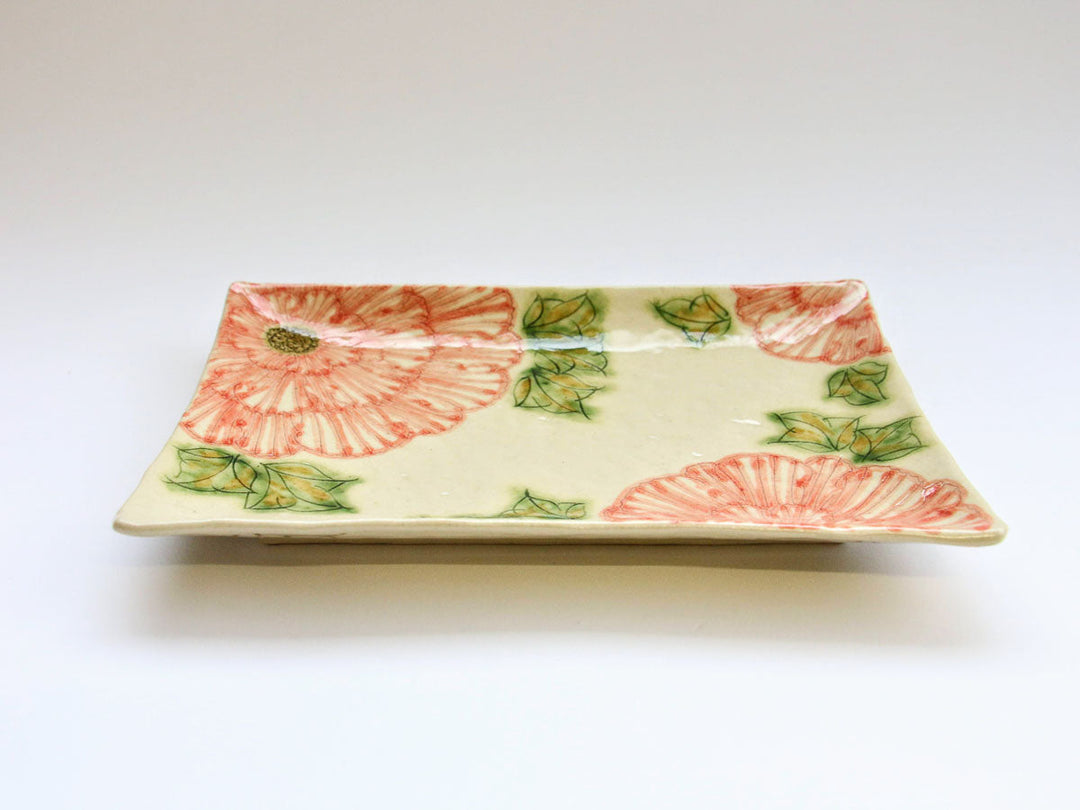 Dancing Peony Rectangular Serving Plate Red Crafted By Yoshihei Kato