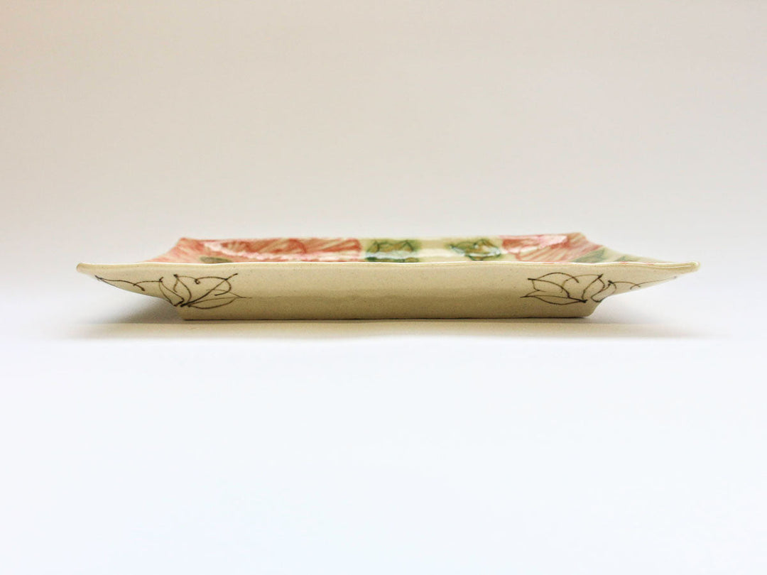 Dancing Peony Rectangular Serving Plate Red Crafted By Yoshihei Kato