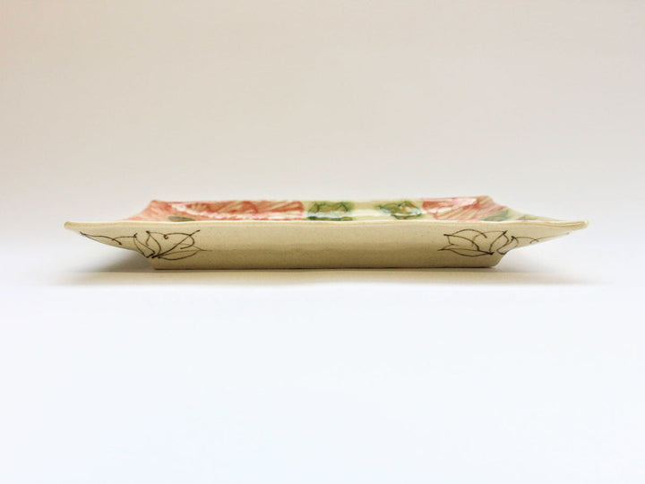 Dancing Peony Rectangular Serving Plate Red Crafted By Yoshihei Kato