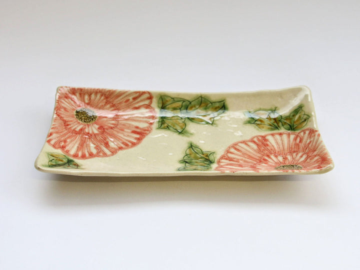 Dancing Peony Rectangular Plate Red Crafted By Yoshihei Kato