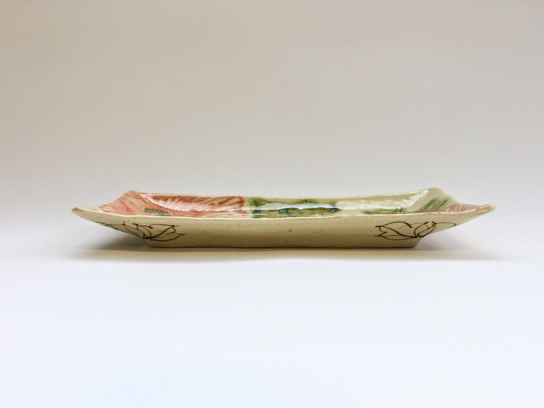 Dancing Peony Rectangular Plate Red Crafted By Yoshihei Kato