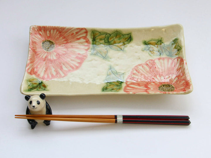 Dancing Peony Rectangular Plate Red Crafted By Yoshihei Kato