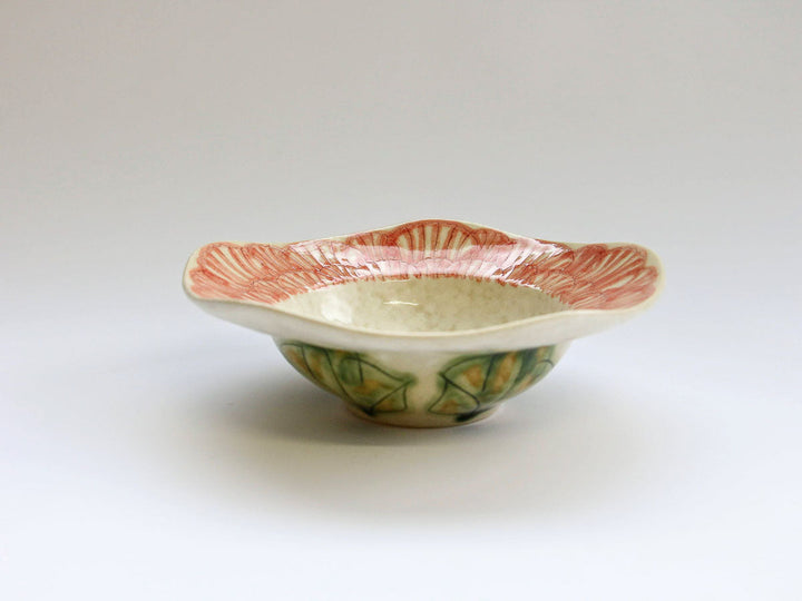 Kohiki Peony Motif Wavy Rim Small Bowl Crafted By Yoshihei Kato