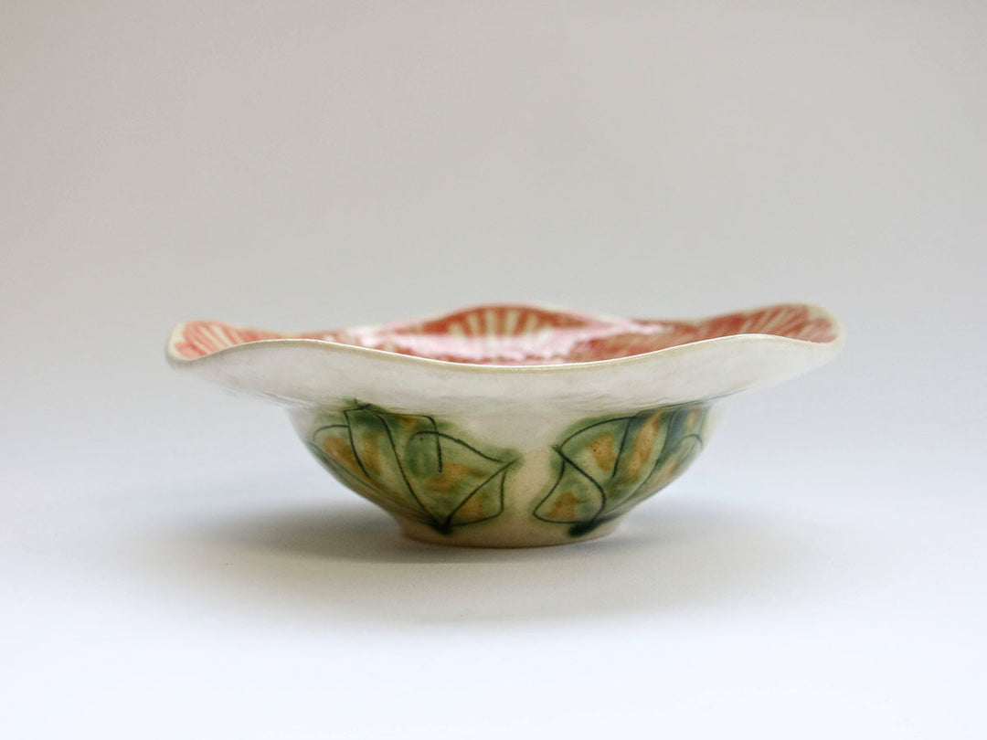 Kohiki Peony Motif Wavy Rim Small Bowl Crafted By Yoshihei Kato
