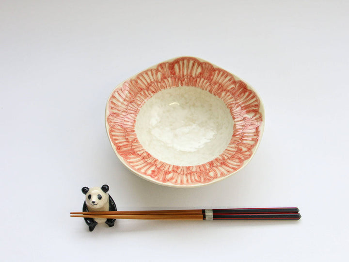 Kohiki Peony Motif Wavy Rim Small Bowl Crafted By Yoshihei Kato