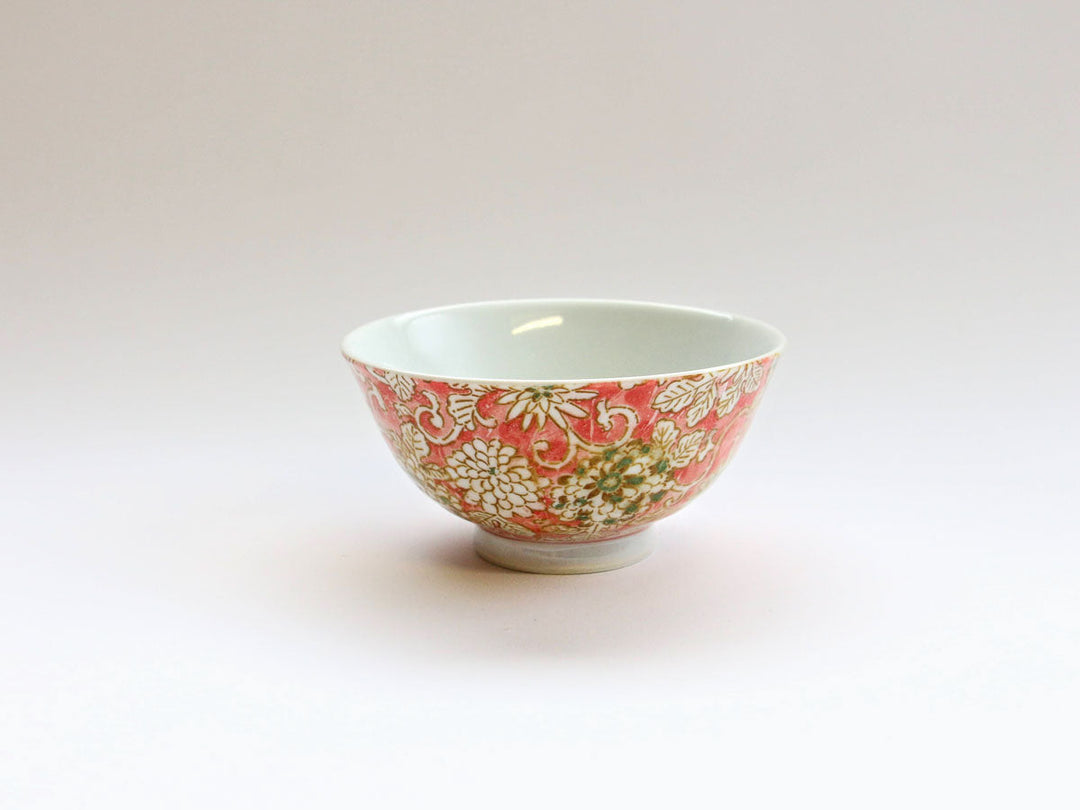 Iro Karakusa Rice Bowl Red Crafted By Shin Nihon Seitou