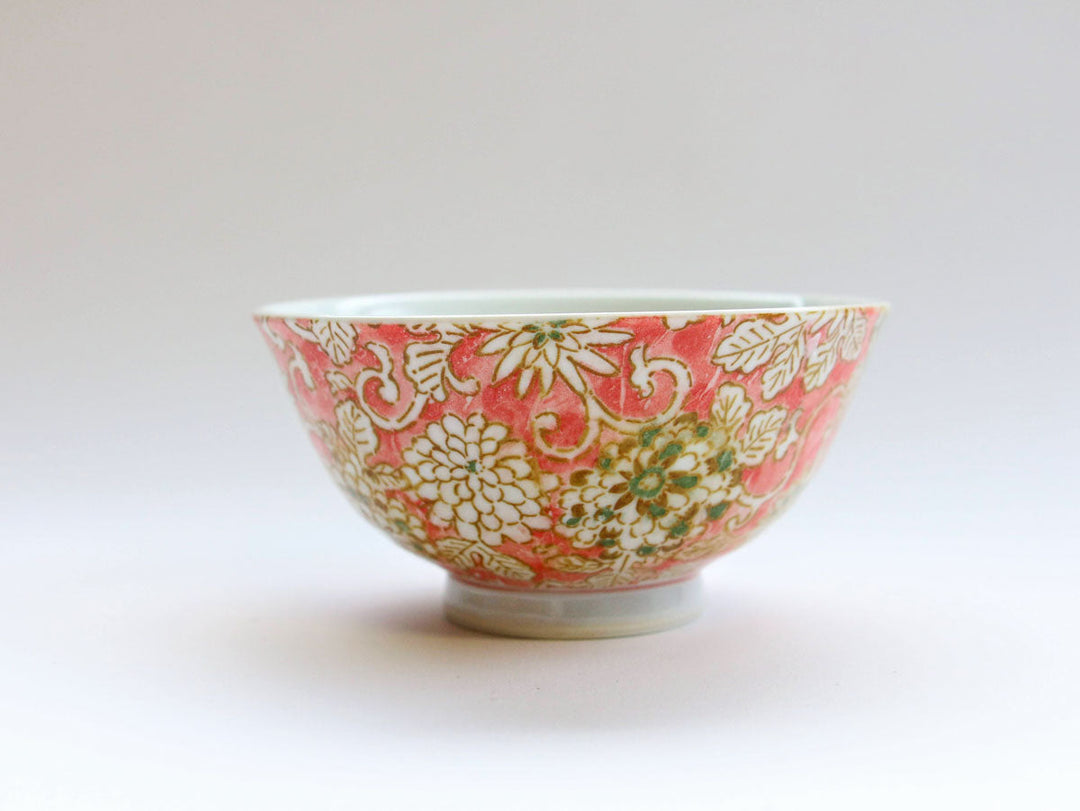 Iro Karakusa Rice Bowl Red Crafted By Shin Nihon Seitou