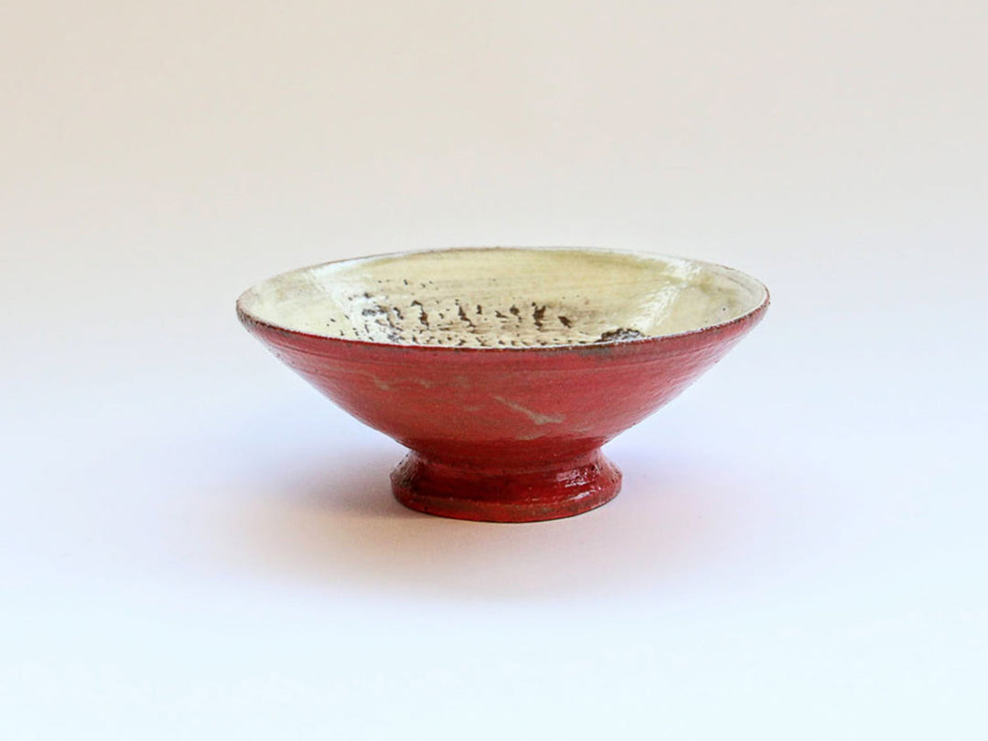 Red-Glazed Footed Bowl with Interior Hakeme, Small — Hand-Glazed Japanese Pottery by Takuya Ohara