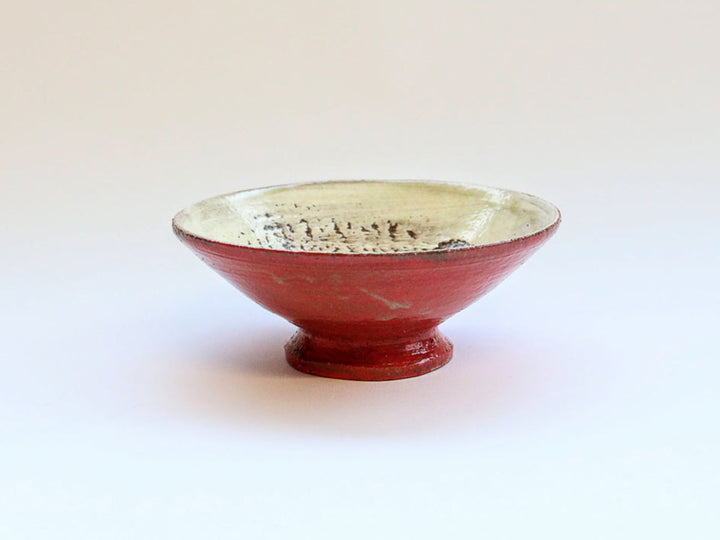 Red-Glazed Footed Bowl with Interior Hakeme, Small — Hand-Glazed Japanese Pottery by Takuya Ohara