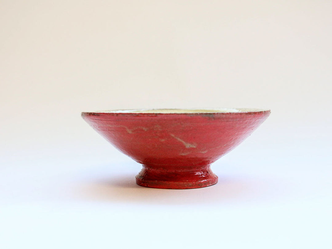 Red-Glazed Footed Bowl with Interior Hakeme, Small — Hand-Glazed Japanese Pottery by Takuya Ohara