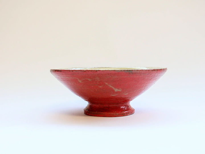 Red-Glazed Footed Bowl with Interior Hakeme, Small — Hand-Glazed Japanese Pottery by Takuya Ohara