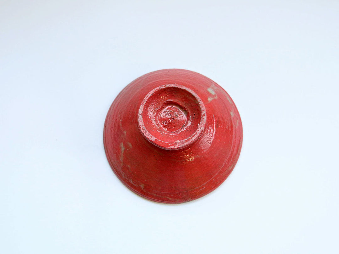 Red-Glazed Footed Bowl with Interior Hakeme, Small — Hand-Glazed Japanese Pottery by Takuya Ohara