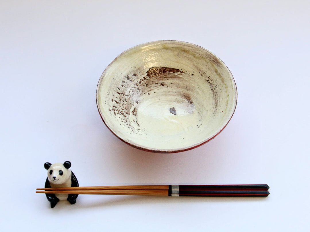 Red-Glazed Footed Bowl with Interior Hakeme, Small — Hand-Glazed Japanese Pottery by Takuya Ohara