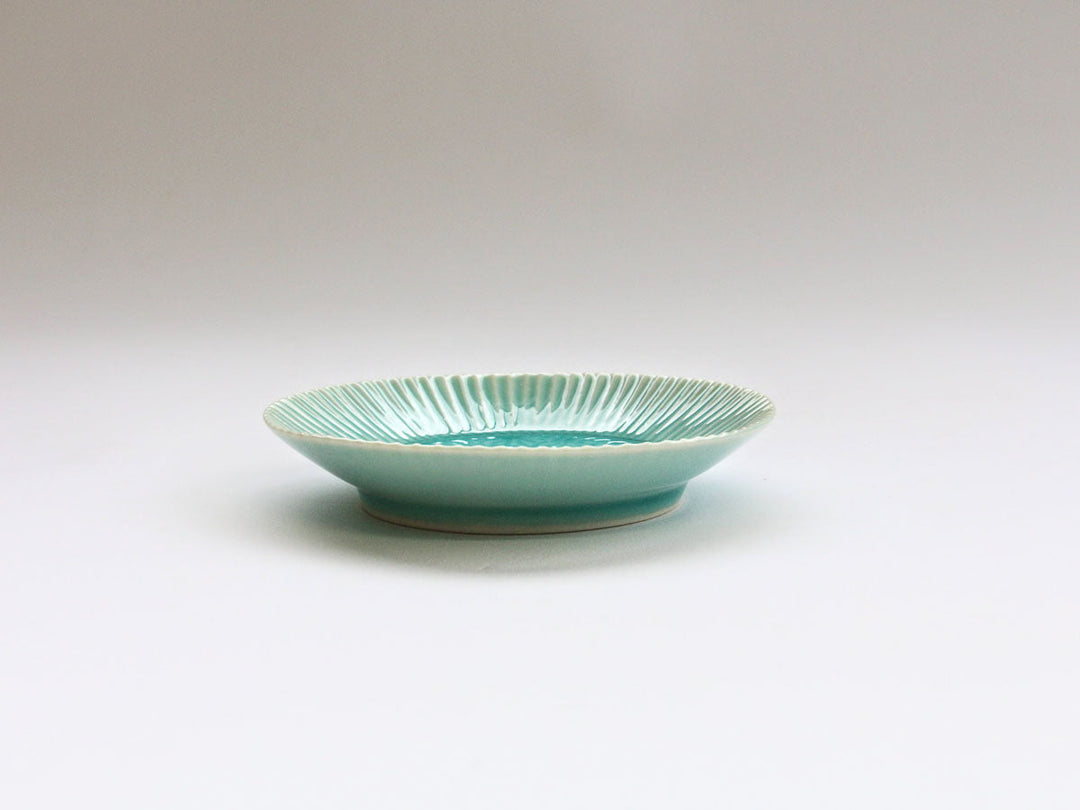 Marine Blue Hemp-Leaf Carved Plate, 10cm — Hand-Carved Japanese Porcelain by Kajiken Seiji