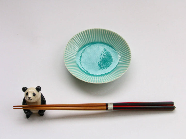 Marine Blue Hemp-Leaf Carved Plate, 10cm — Hand-Carved Japanese Porcelain by Kajiken Seiji