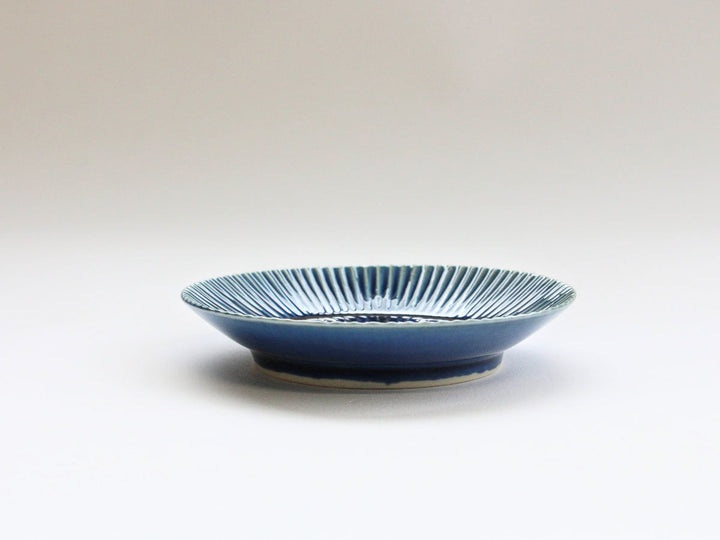 Cobalt Blue Glazed Hemp-Leaf Carved Plate, 10cm — Hand-Carved Japanese Porcelain by Kajiken Seiji