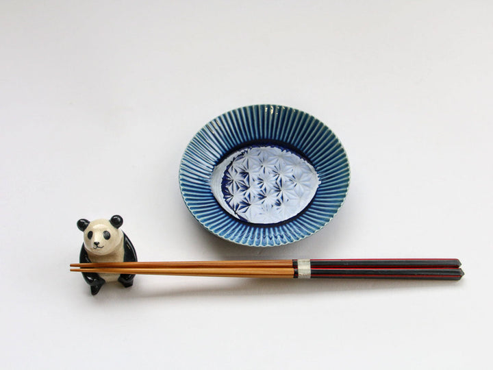 Cobalt Blue Glazed Hemp-Leaf Carved Plate, 10cm — Hand-Carved Japanese Porcelain by Kajiken Seiji