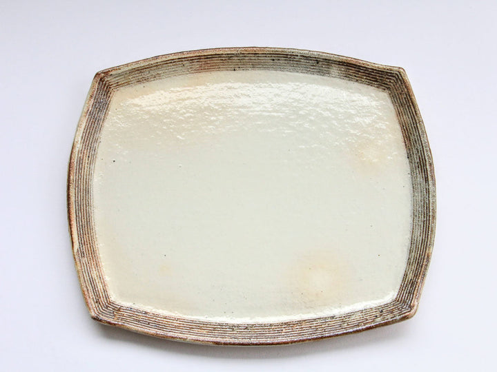 Rough-Rim Engraved Long Rectangular Plate - Crafted By Furutani Pottery