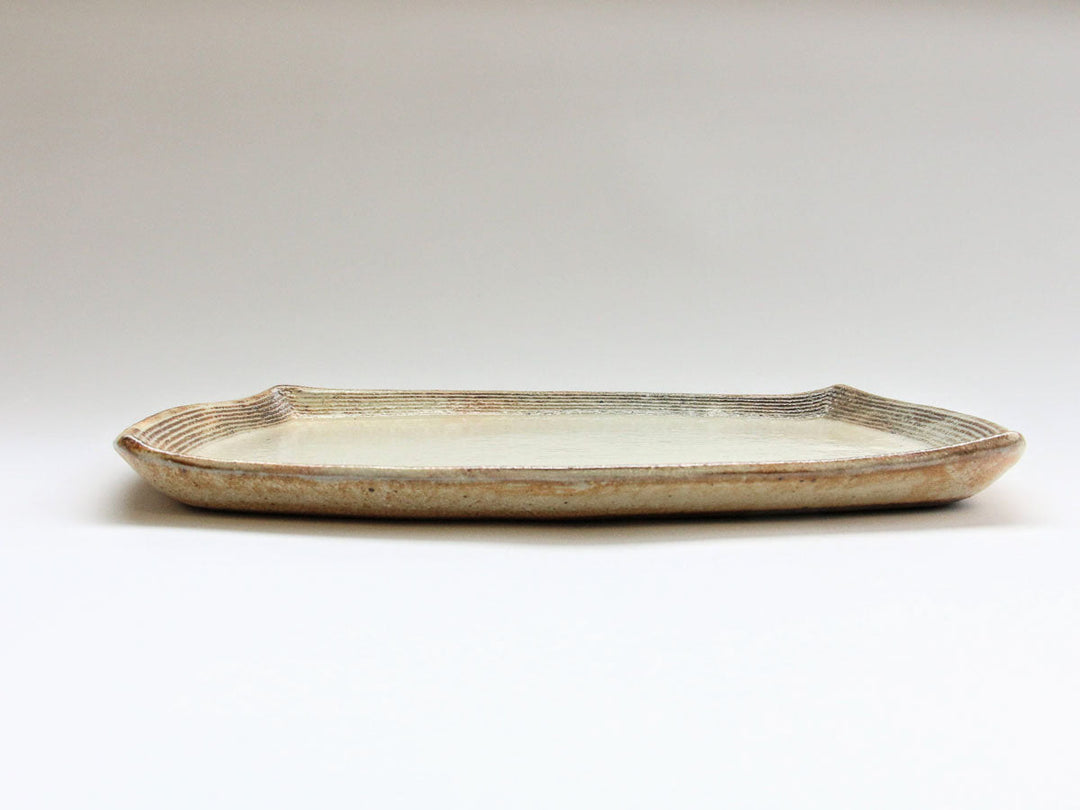 Rough-Rim Engraved Long Rectangular Plate - Crafted By Furutani Pottery
