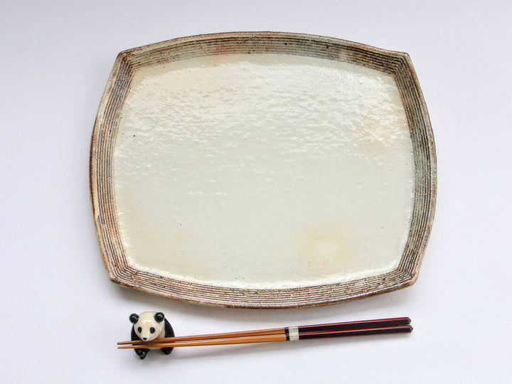 Rough-Rim Engraved Long Rectangular Plate - Crafted By Furutani Pottery