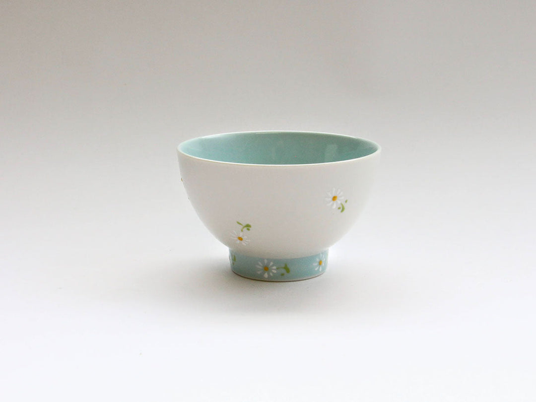 White Daisy Motenashi Rice Bowl Small Blue - Crafted By Fukuho Kiln