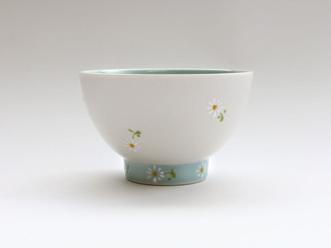 White Daisy Motenashi Rice Bowl Small Blue - Crafted By Fukuho Kiln