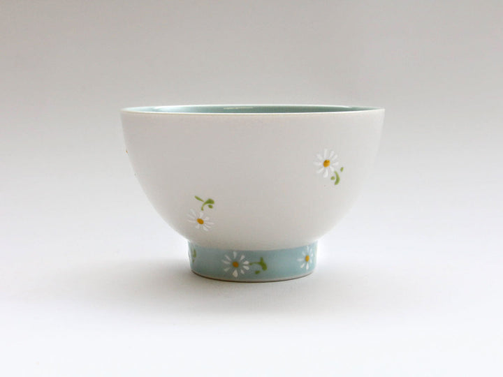 White Daisy Motenashi Rice Bowl Small Blue - Crafted By Fukuho Kiln