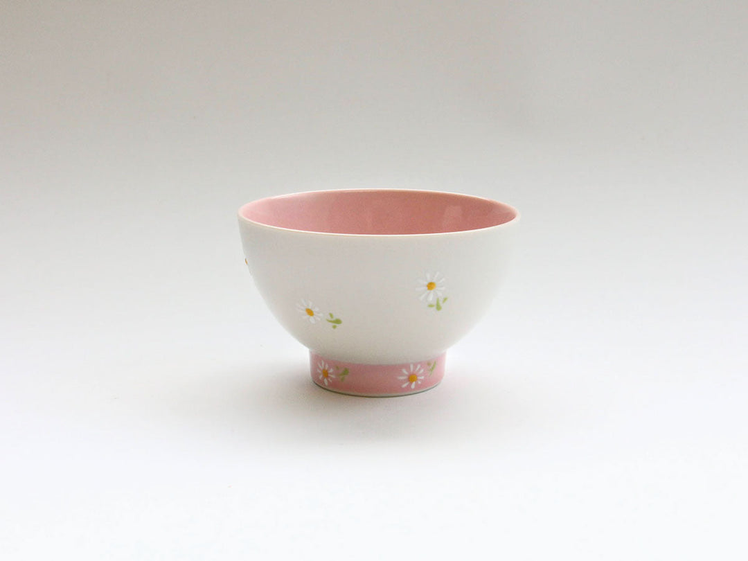 White Daisy Motenashi Rice Bowl Small Pink - Crafted By Fukuho Kiln