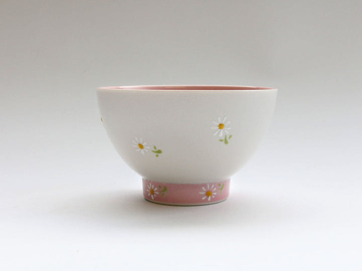 White Daisy Motenashi Rice Bowl Small Pink - Crafted By Fukuho Kiln