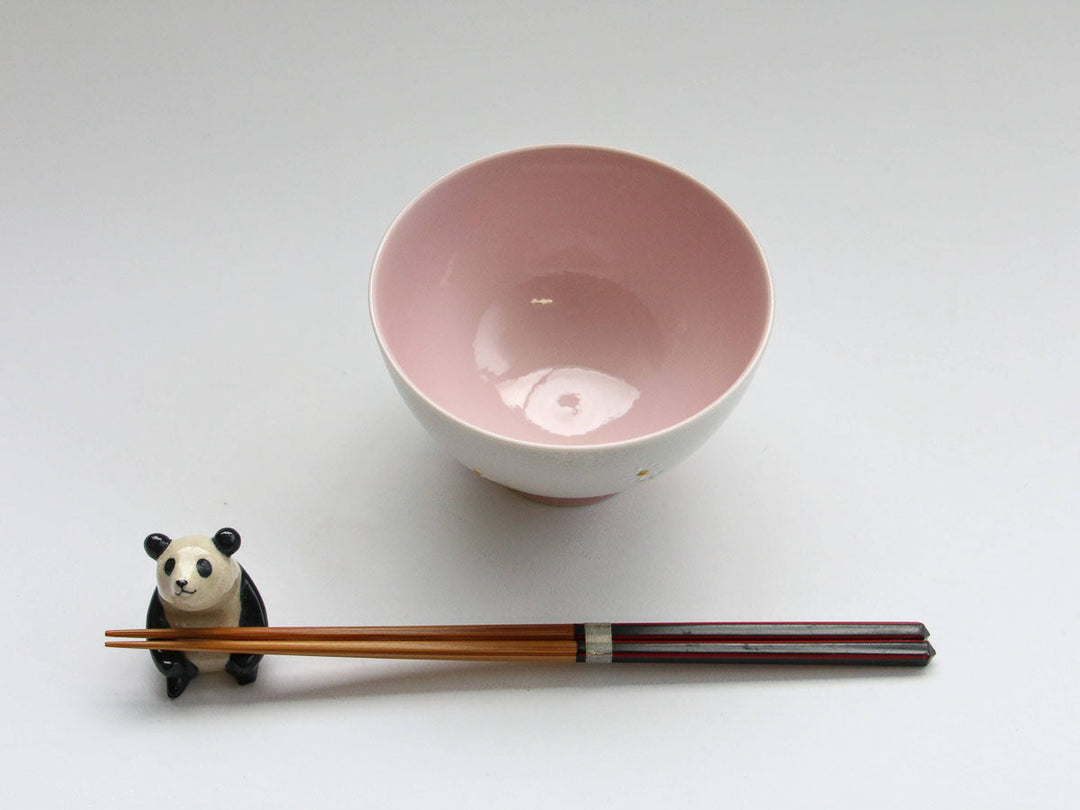 White Daisy Motenashi Rice Bowl Small Pink - Crafted By Fukuho Kiln