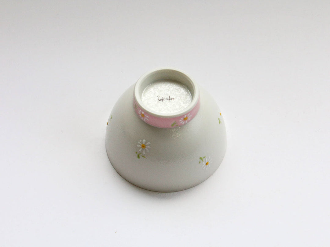 White Daisy Motenashi Rice Bowl Small Pink - Crafted By Fukuho Kiln