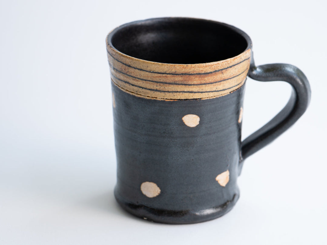 Black Glazed line engraved dot tube Mug - Crafted By Kazuhito Yamamoto
