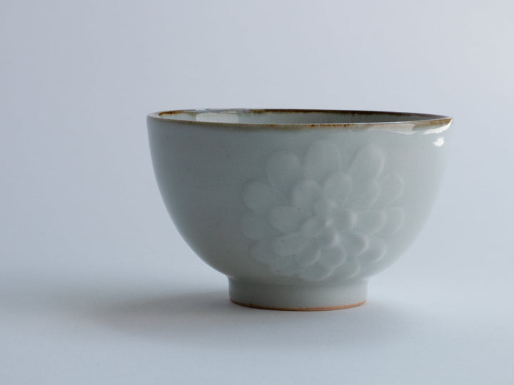 White Porcelain Chrysanthemum Rice Bowl - Crafted By Kousei Kobayashi