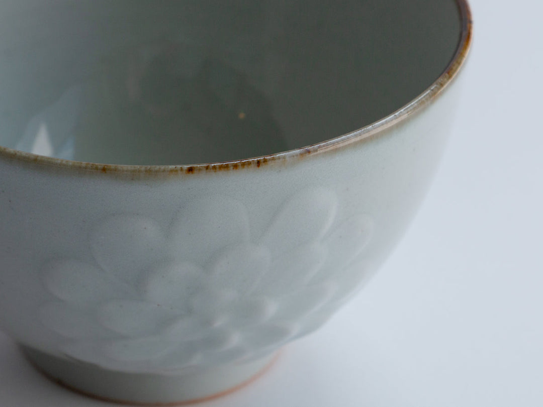 White Porcelain Chrysanthemum Rice Bowl - Crafted By Kousei Kobayashi