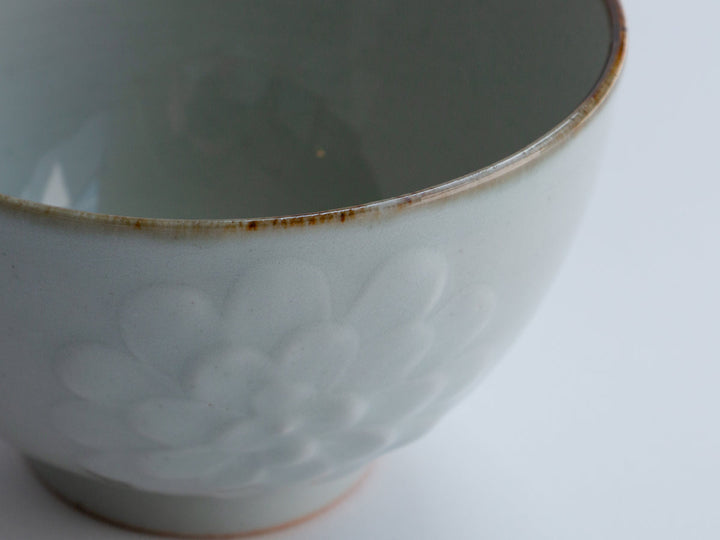 White Porcelain Chrysanthemum Rice Bowl - Crafted By Kousei Kobayashi
