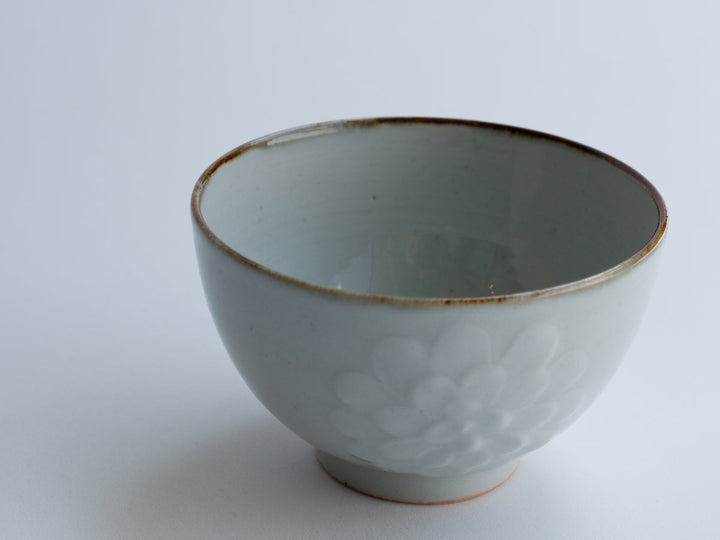 White Porcelain Chrysanthemum Rice Bowl - Crafted By Kousei Kobayashi