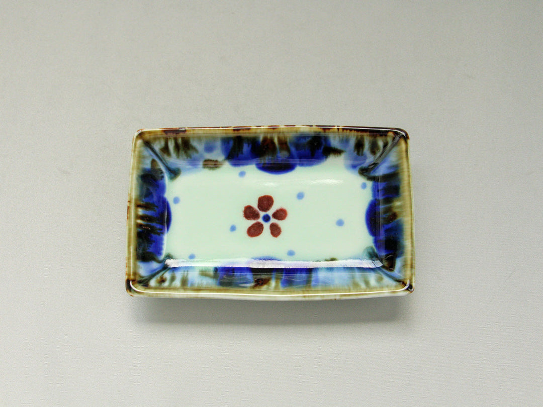 Long Square Small Plate with Underglazed Flowers, Porcelain