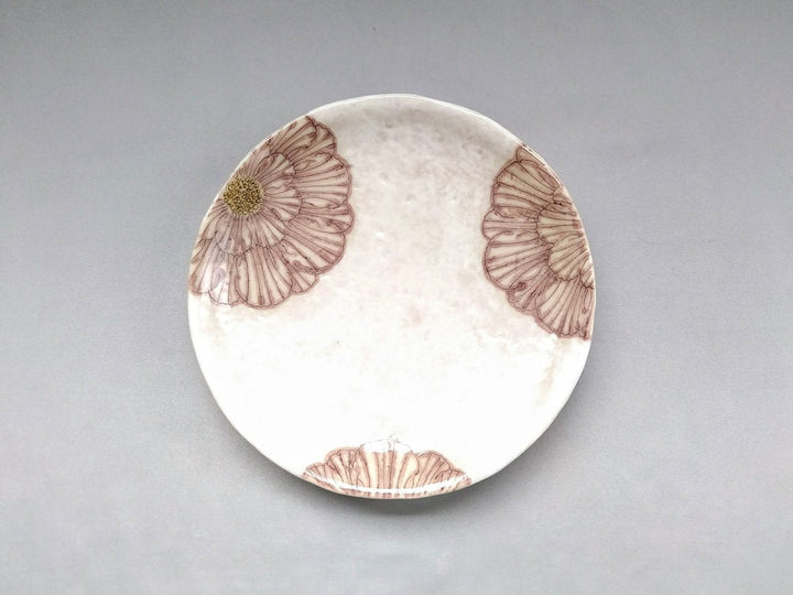 White Slip Peony 6.5-Sun Round Plate Purple - Crafted By Yoshihei Kato