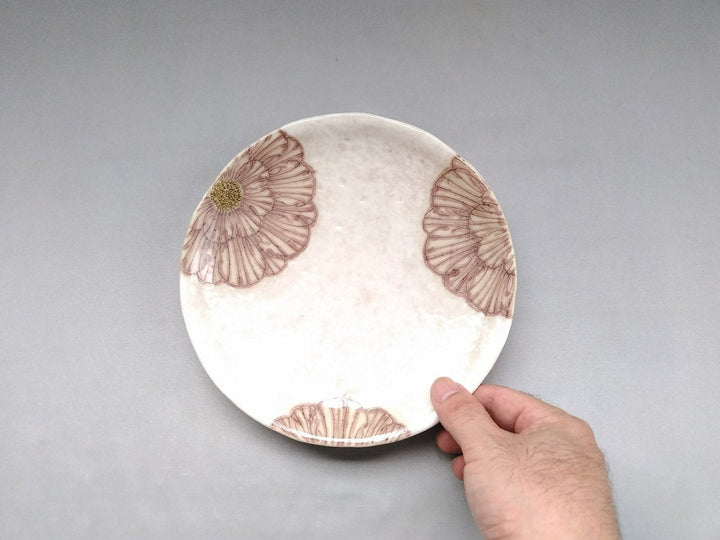 White Slip Peony 6.5-Sun Round Plate Purple - Crafted By Yoshihei Kato