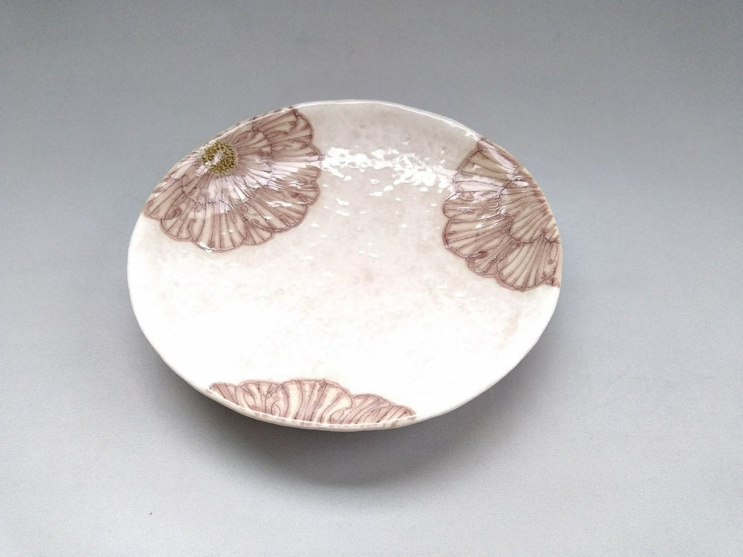 White Slip Peony 6.5-Sun Round Plate Purple - Crafted By Yoshihei Kato