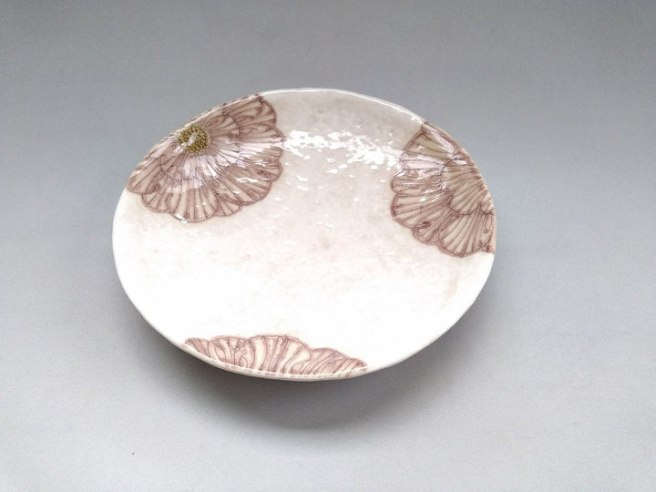 White Slip Peony 6.5-Sun Round Plate Purple - Crafted By Yoshihei Kato