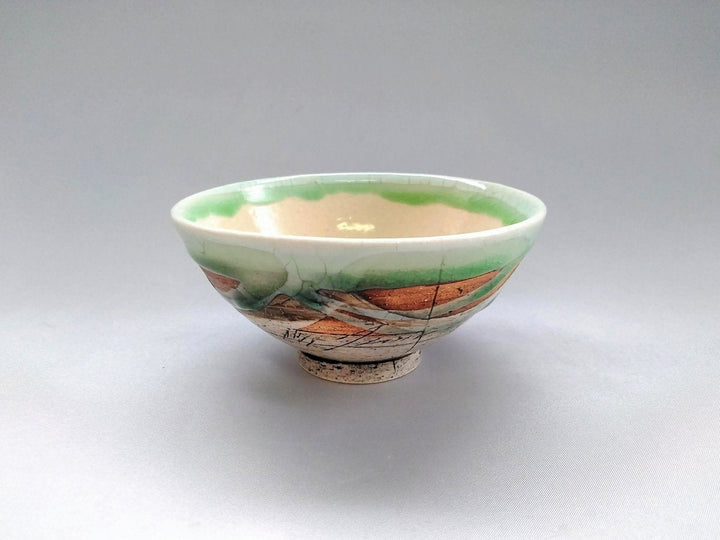 Japanese Rice Bowl Inside White Hiwa Green - Crafted By Kakurin Kiln